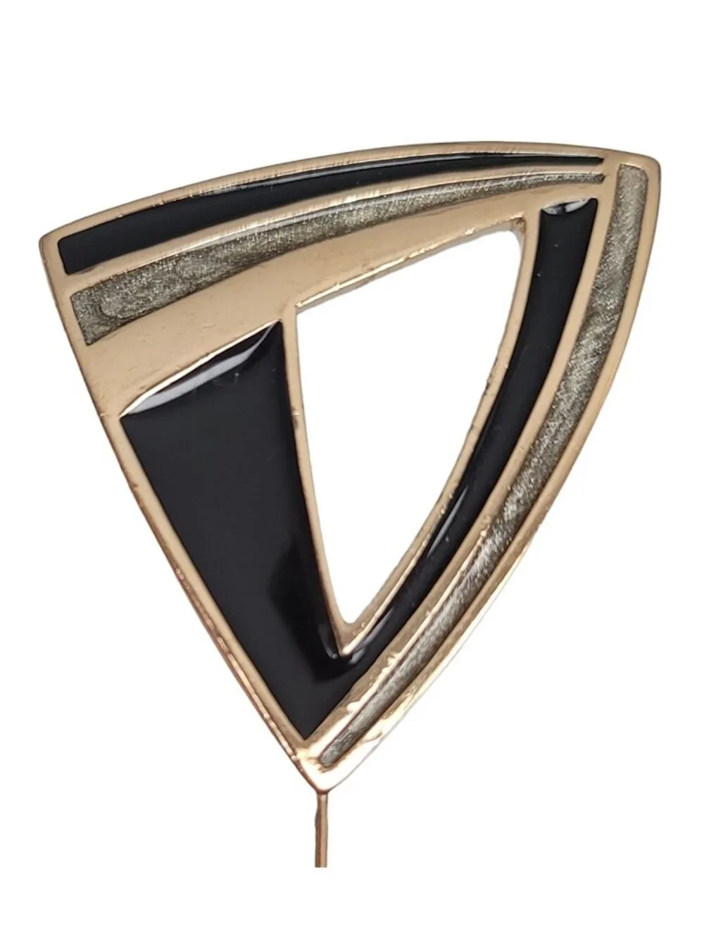 Trifari Black Gray Pearl Enamel Modernist Triangle Stick Lapel Pin, Signed K812